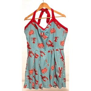 Lindy Bop Halter Dress Romper Sweetheart Retro Style Red Lauren Blue Lobster 16